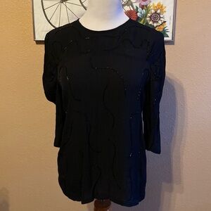 NWOT Mango MNG Black Beaded 3/4 Sleeve Blouse Size Small 4